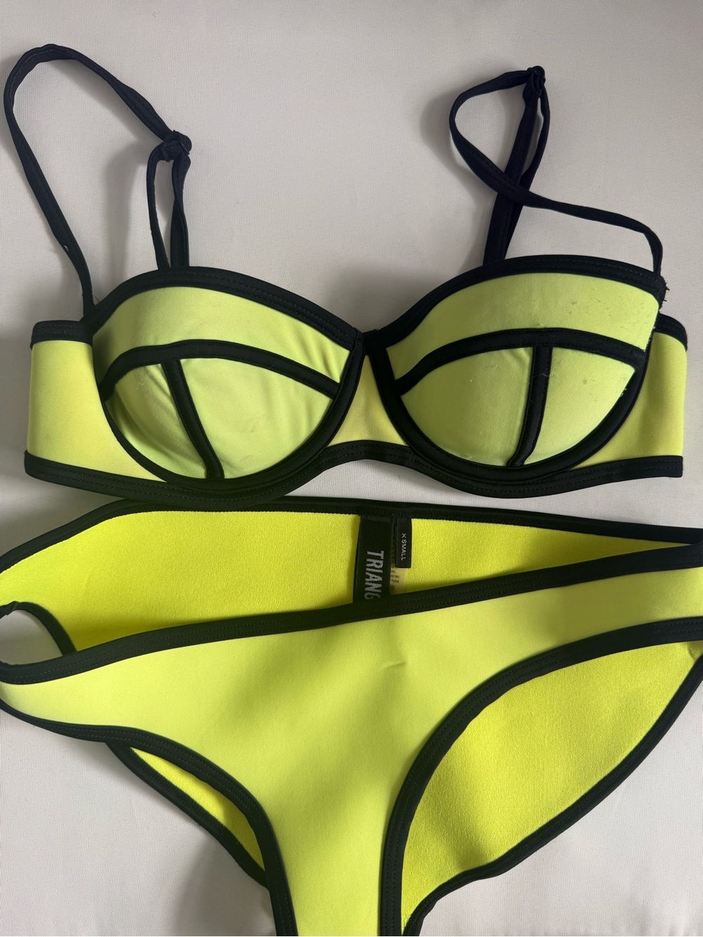 TRIANGL Yellow/Black Solid Neoprene Bikini Set Adjustable Strap XS B Cup